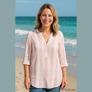 Women Lumiere Blouse Top M White Pink Striped